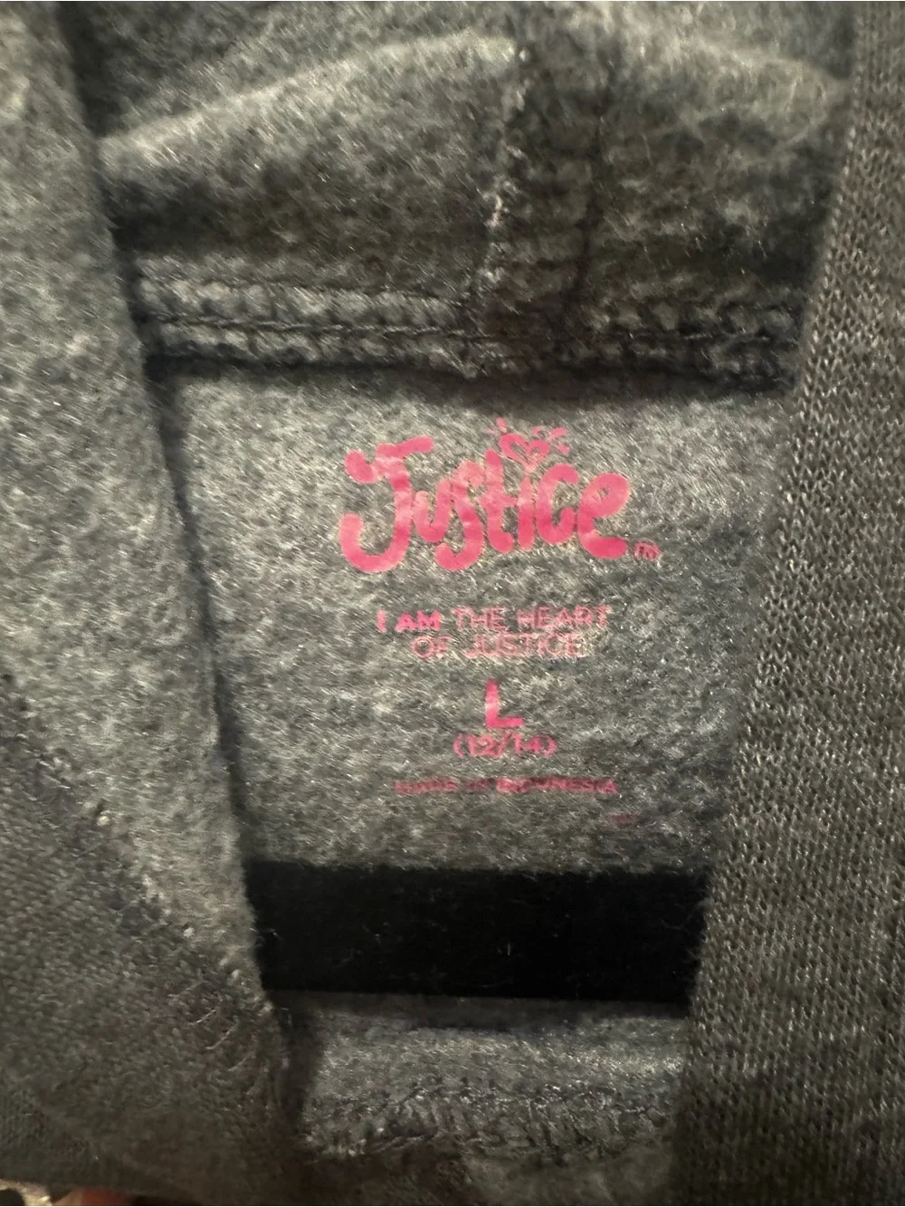 Justice girls Dark Gray Pullover Hoodie with White Logo size L